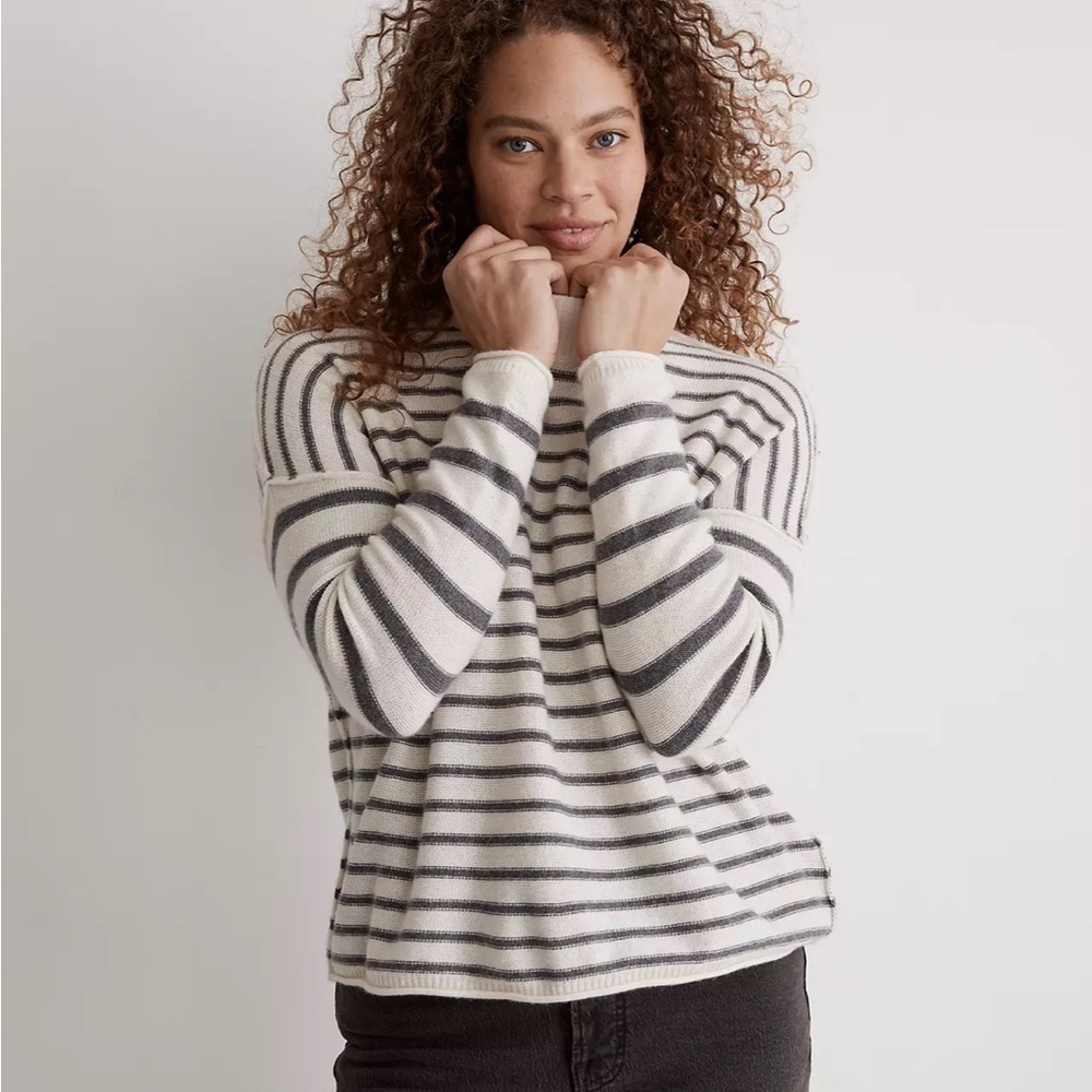 Madewell stripe play mockneck pullover sweater antique cream